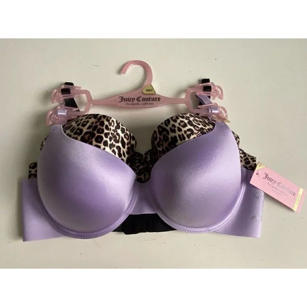 2 Pack Juicy Couture Bra SEXY Push Up JC6965 Lilac Animal Print Sz 38C NEW